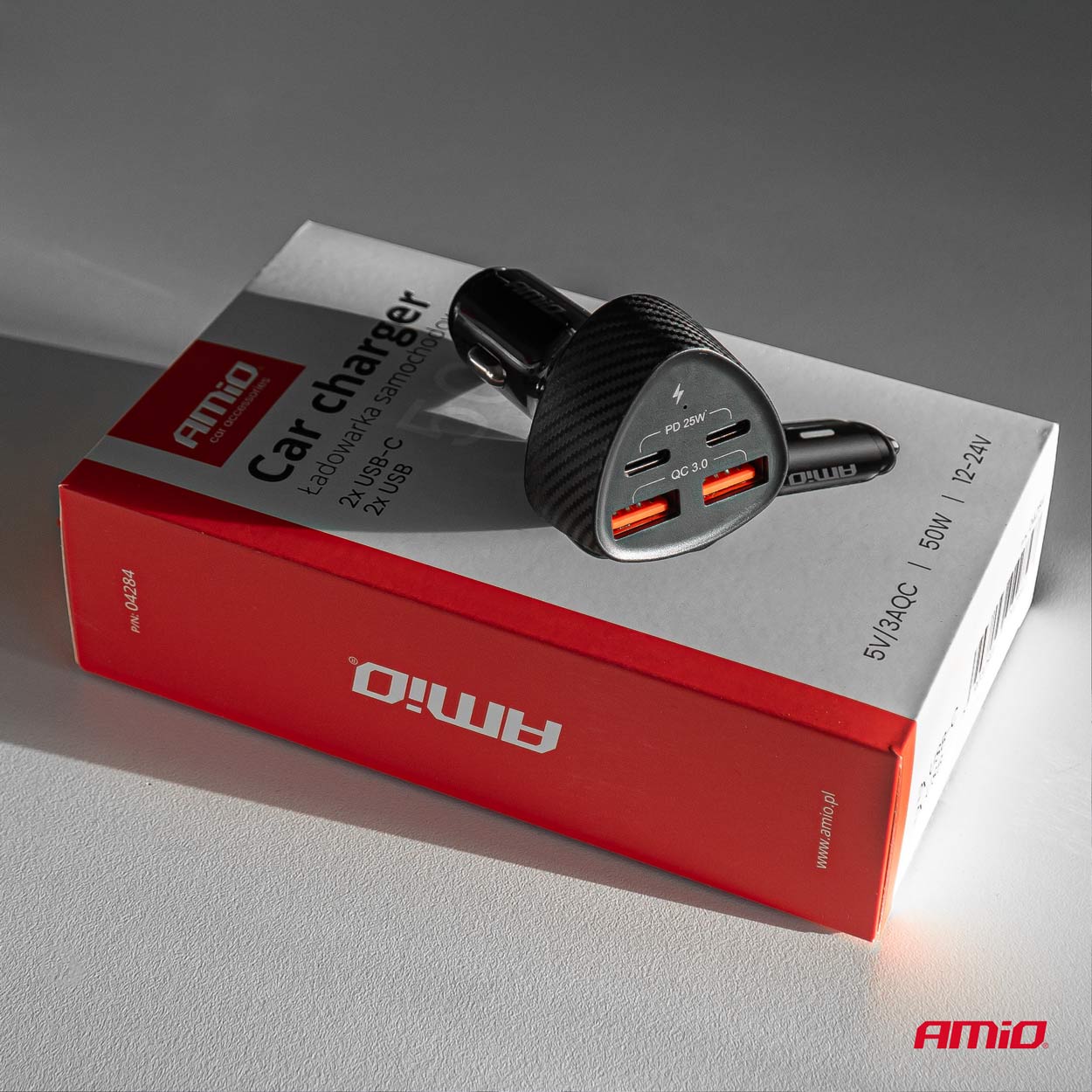 12/24 V automašīnas lādētājs 50 W 2xUSB-A + 2xUSB-C AMIO-04284 12/24 V automašīnas lādētājs 50 W 2xUSB-A + 2xUSB-C AMIO-04284 - Image 4