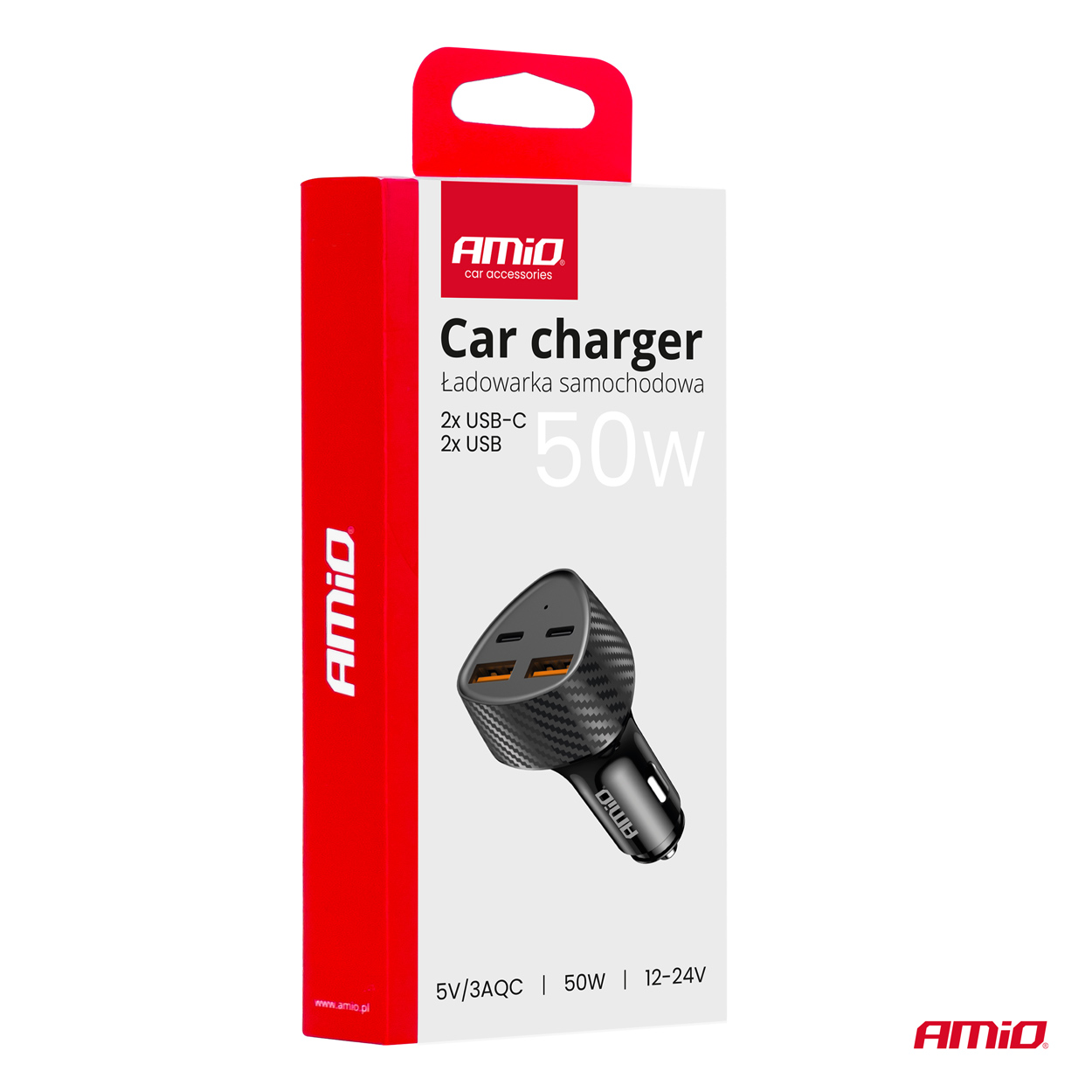 12/24 V automašīnas lādētājs 50 W 2xUSB-A + 2xUSB-C AMIO-04284 12/24 V automašīnas lādētājs 50 W 2xUSB-A + 2xUSB-C AMIO-04284 - Image 6