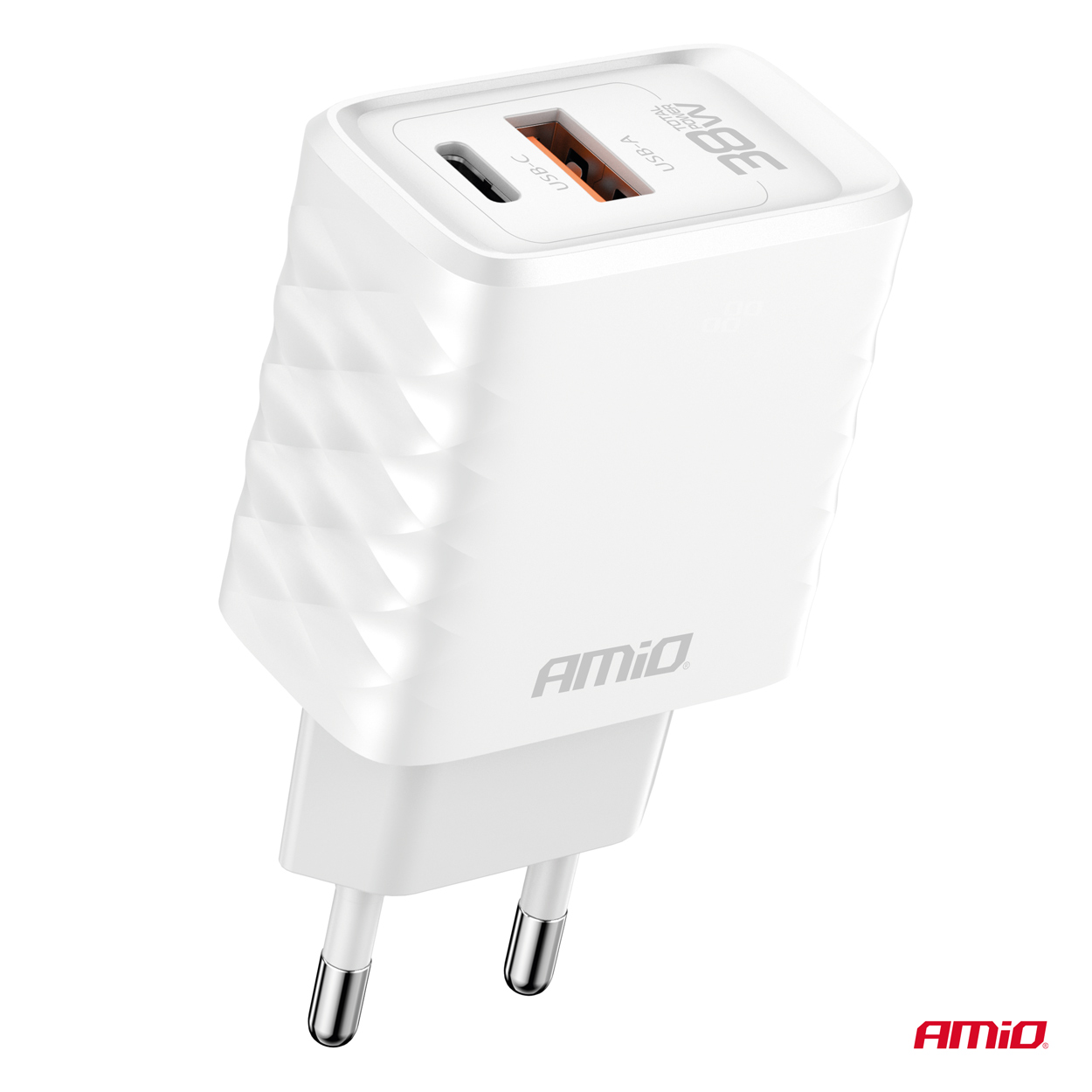 Sienas lādētājs Ātrais lādētājs GaN 38W USB-A + USB-C AMIO-04287 Sienas lādētājs Ātrais lādētājs GaN 38W USB-A + USB-C AMIO-04287 - Image 2