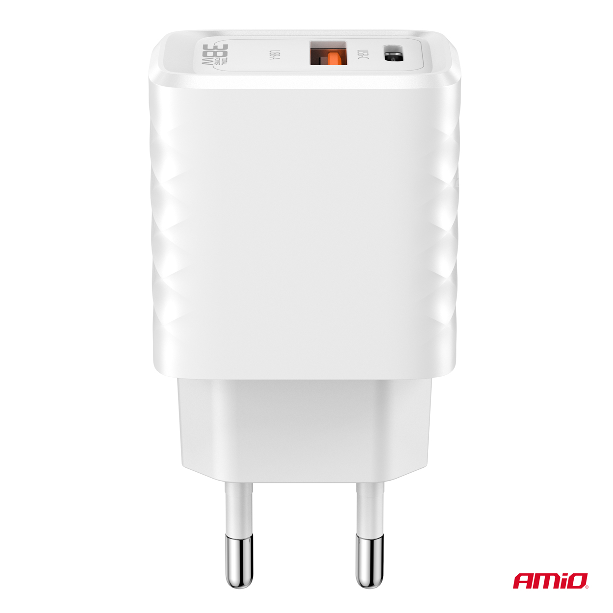 Sienas lādētājs Ātrais lādētājs GaN 38W USB-A + USB-C AMIO-04287 Sienas lādētājs Ātrais lādētājs GaN 38W USB-A + USB-C AMIO-04287 - Image 3