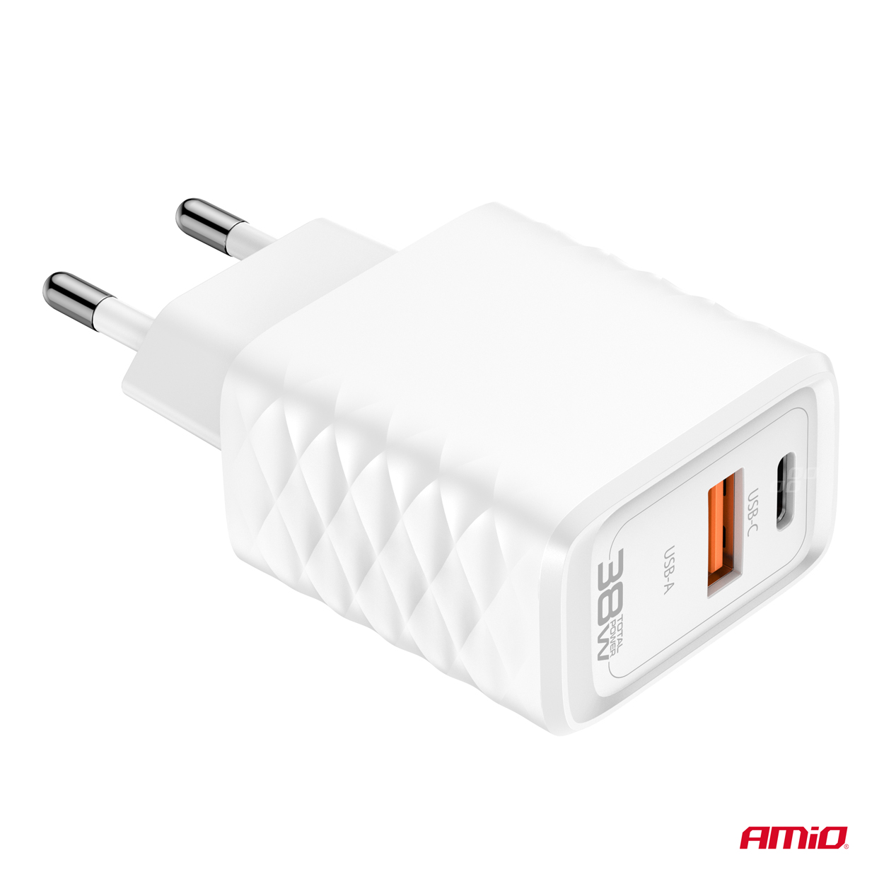 Sienas lādētājs Ātrais lādētājs GaN 38W USB-A + USB-C AMIO-04287 Sienas lādētājs Ātrais lādētājs GaN 38W USB-A + USB-C AMIO-04287 - Image 4