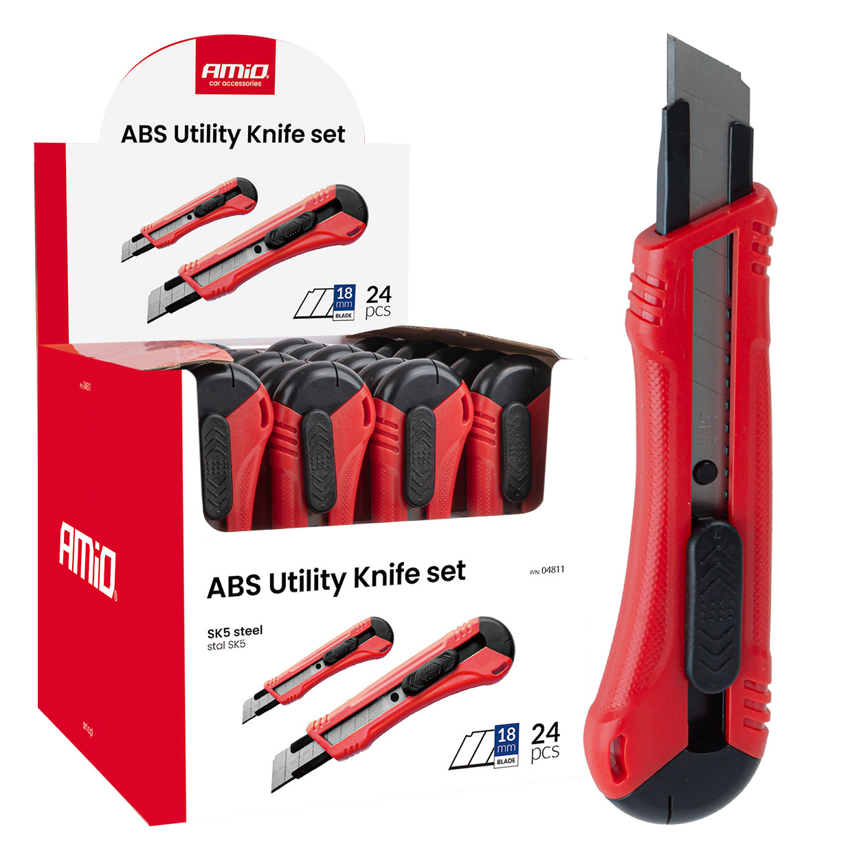 ABS universālo nažu komplekts 100x18x0,5mm 24 gab. kastē AMIO-04811 ABS universālo nažu komplekts 100x18x0,5mm 24 gab. kastē AMIO-04811