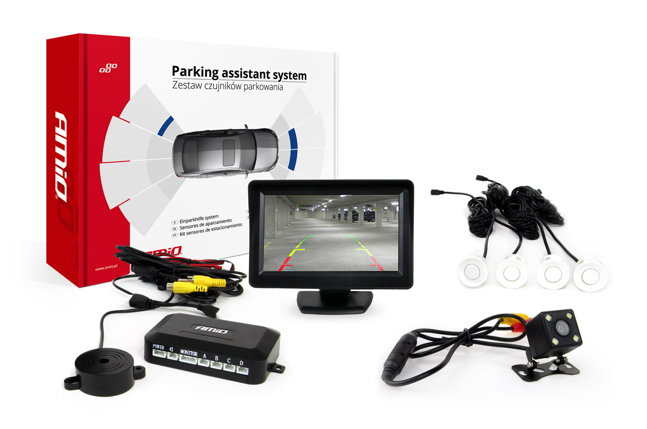 Parkošanās palīgsistēma TFT01 4,3" ar HD 315 LED 4 sensoriem, balta AMIO-01099 Parkošanās palīgsistēma TFT01 4,3" ar HD 315 LED 4 sensoriem, balta AMIO-01099