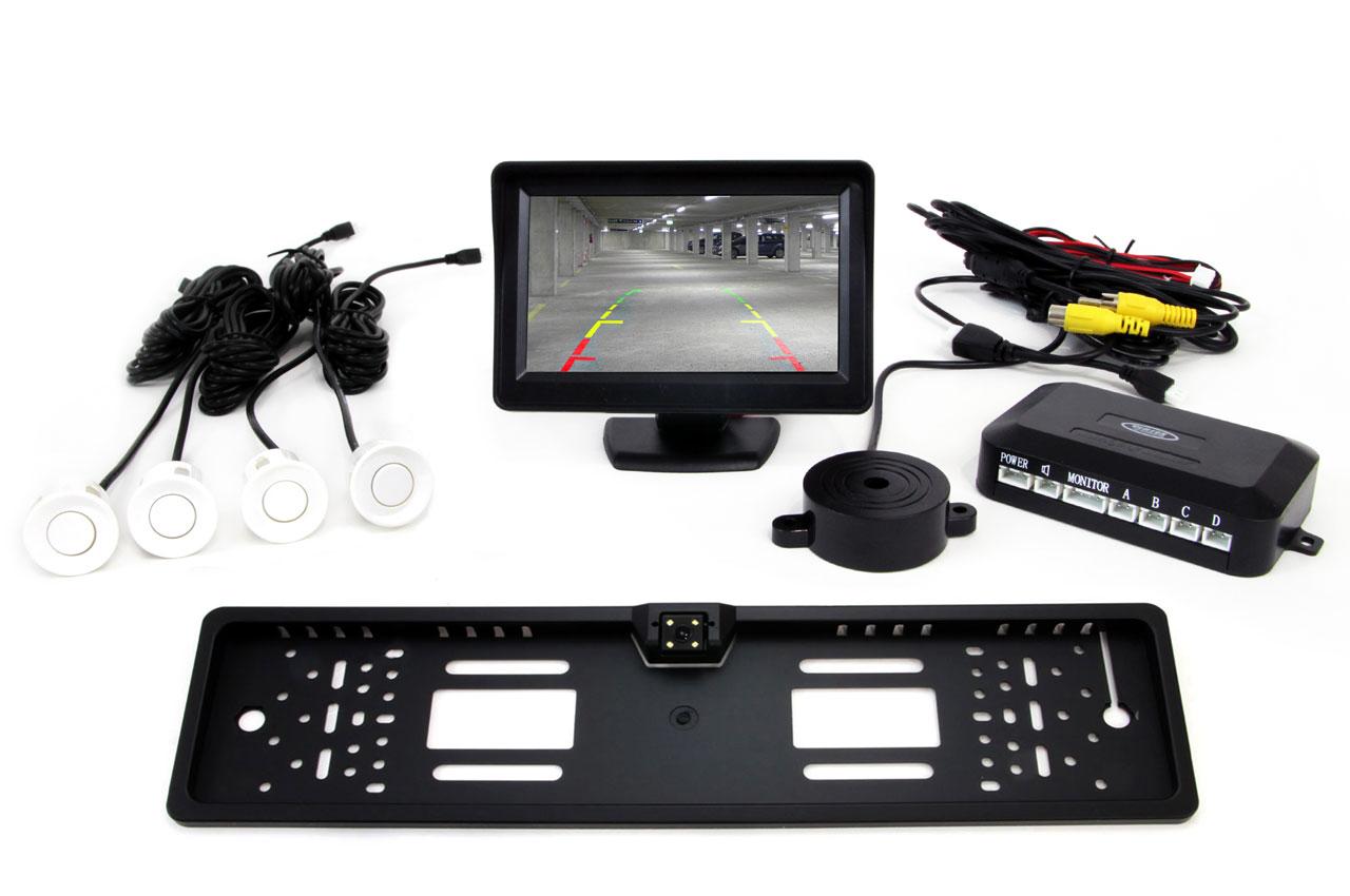 Parkošanās palīgsistēma TFT01 4,3" ar CAM-402 LED 4 sensoriem, balta AMIO-01551 Parkošanās palīgsistēma TFT01 4,3" ar CAM-402 LED 4 sensoriem, balta AMIO-01551