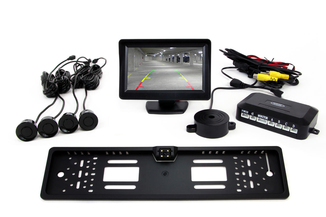 Parkošanās palīgsistēma TFT01 FT 4,3" ar CAM-402 LED 4 sensoriem, melna AMIO-01552 Parkošanās palīgsistēma TFT01 FT 4,3" ar CAM-402 LED 4 sensoriem, melna AMIO-01552