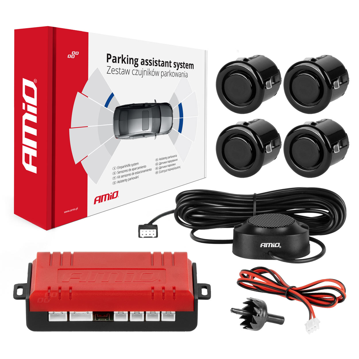 Parkošanās sensors 4 skaņas signāliem melns ZELTA 18mm AMIO-01576 Parkošanās sensors 4 skaņas signāliem melns ZELTA 18mm AMIO-01576