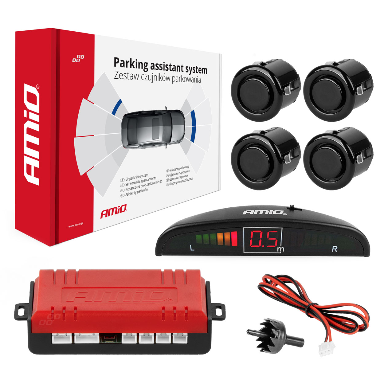 Parkošanās sensors 4 LED melns ZELTA 18mm AMIO-01577 Parkošanās sensors 4 LED melns ZELTA 18mm AMIO-01577