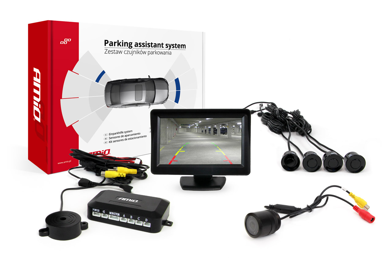 Parkošanās palīgsistēma TFT01 4,3" ar HD-301-IR 4 sensoriem, melna AMIO-01593 Parkošanās palīgsistēma TFT01 4,3" ar HD-301-IR 4 sensoriem, melna AMIO-01593