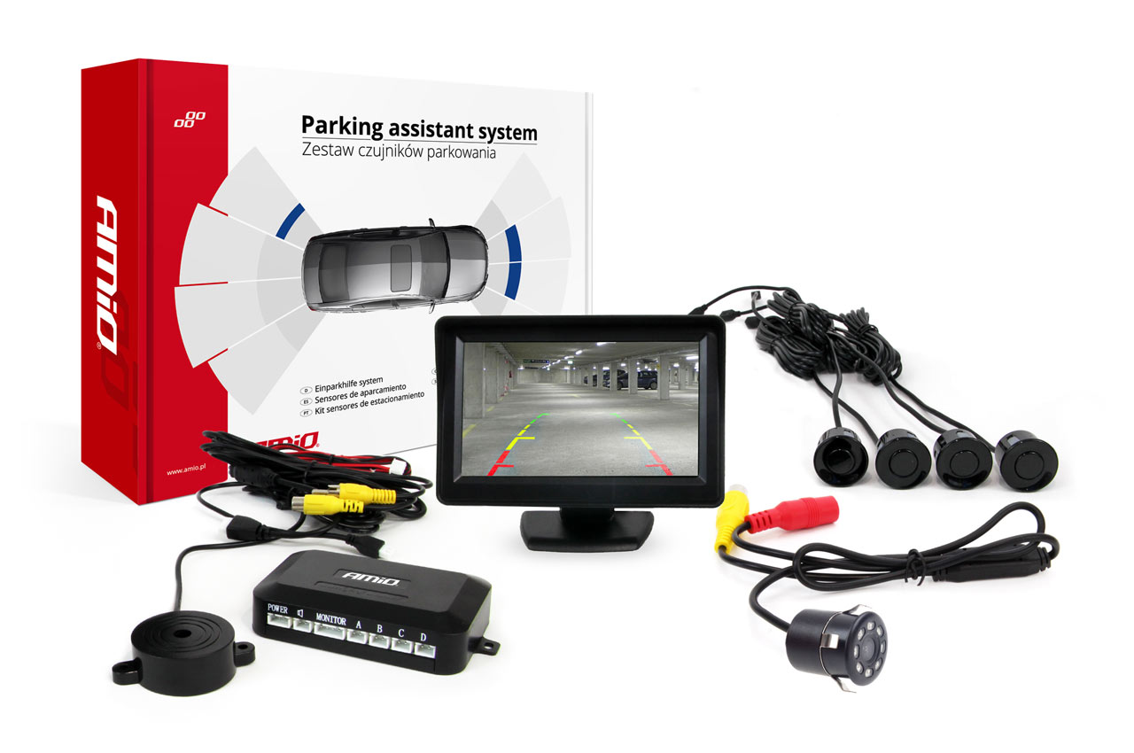 Parkošanās palīgsistēma TFT01 4,3" ar HD-307-IR 4 sensoriem, melna AMIO-02265 Parkošanās palīgsistēma TFT01 4,3" ar HD-307-IR 4 sensoriem, melna AMIO-02265