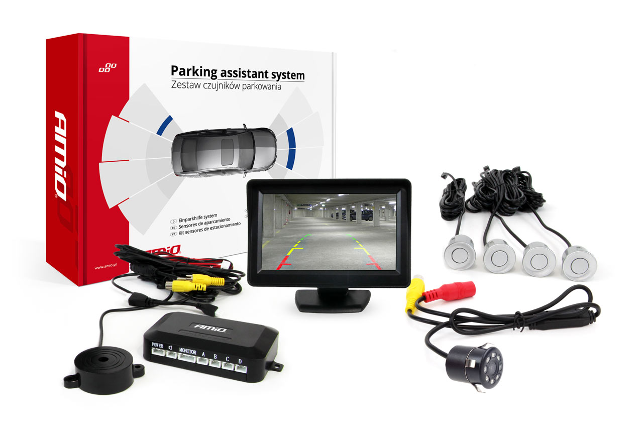 Parkošanās palīgsistēma TFT01 4,3" ar HD-307-IR 4 sensoriem, sudrabkrāsas AMIO-02266 Parkošanās palīgsistēma TFT01 4,3" ar HD-307-IR 4 sensoriem, sudrabkrāsas AMIO-02266