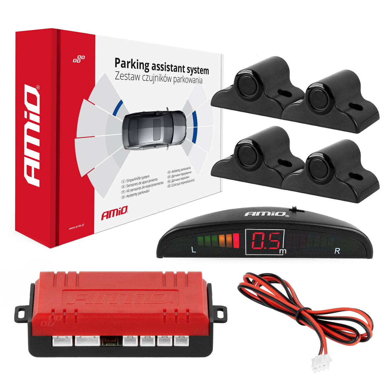 Parkošanās palīgsistēma LED 4 sensori melna 19 mm TRUCK AMIO-02279 Parkošanās palīgsistēma LED 4 sensori melna 19 mm TRUCK AMIO-02279
