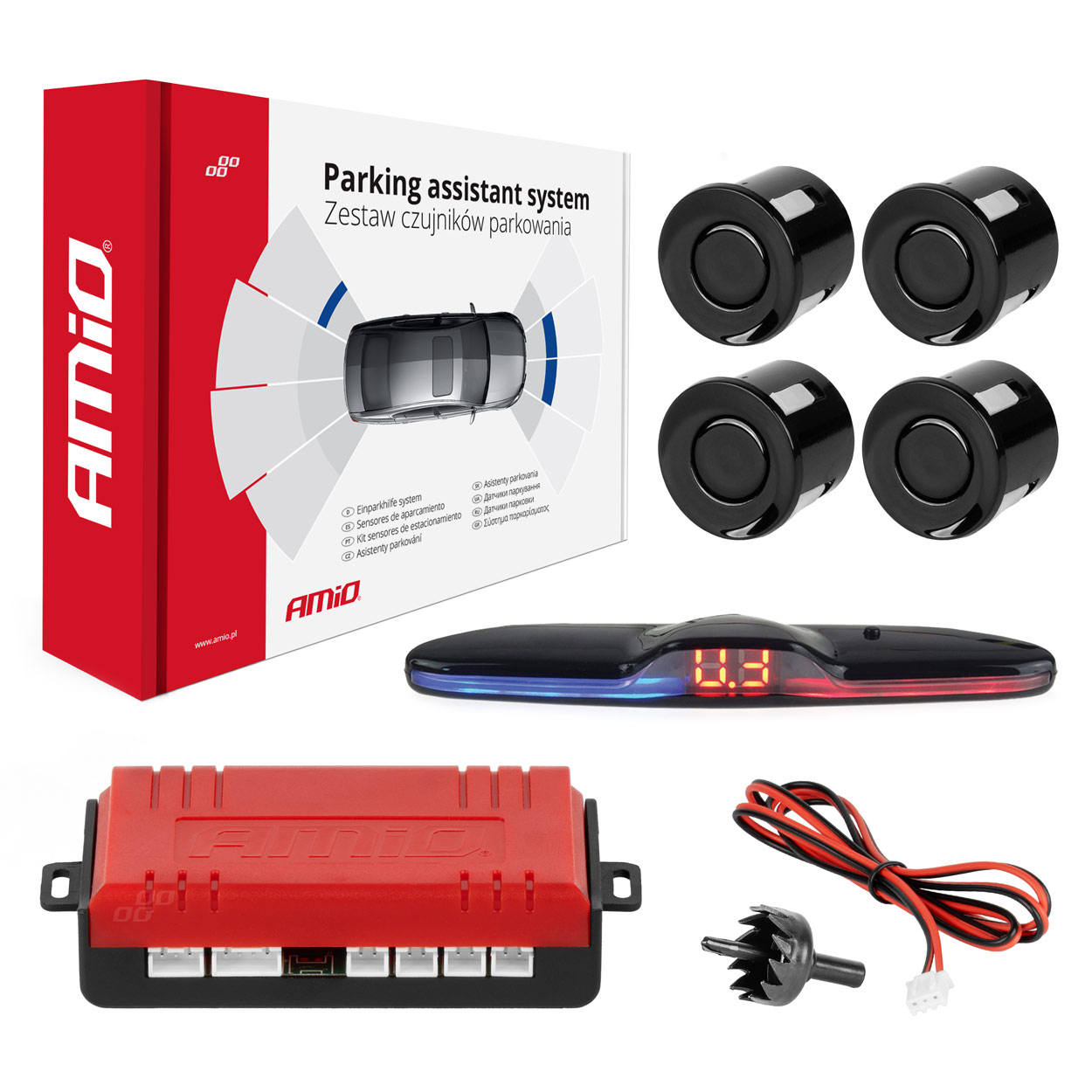 Parkošanās palīgsistēma MAX LED ar 4 sensoriem, melna AMIO-02287 Parkošanās palīgsistēma MAX LED ar 4 sensoriem, melna AMIO-02287
