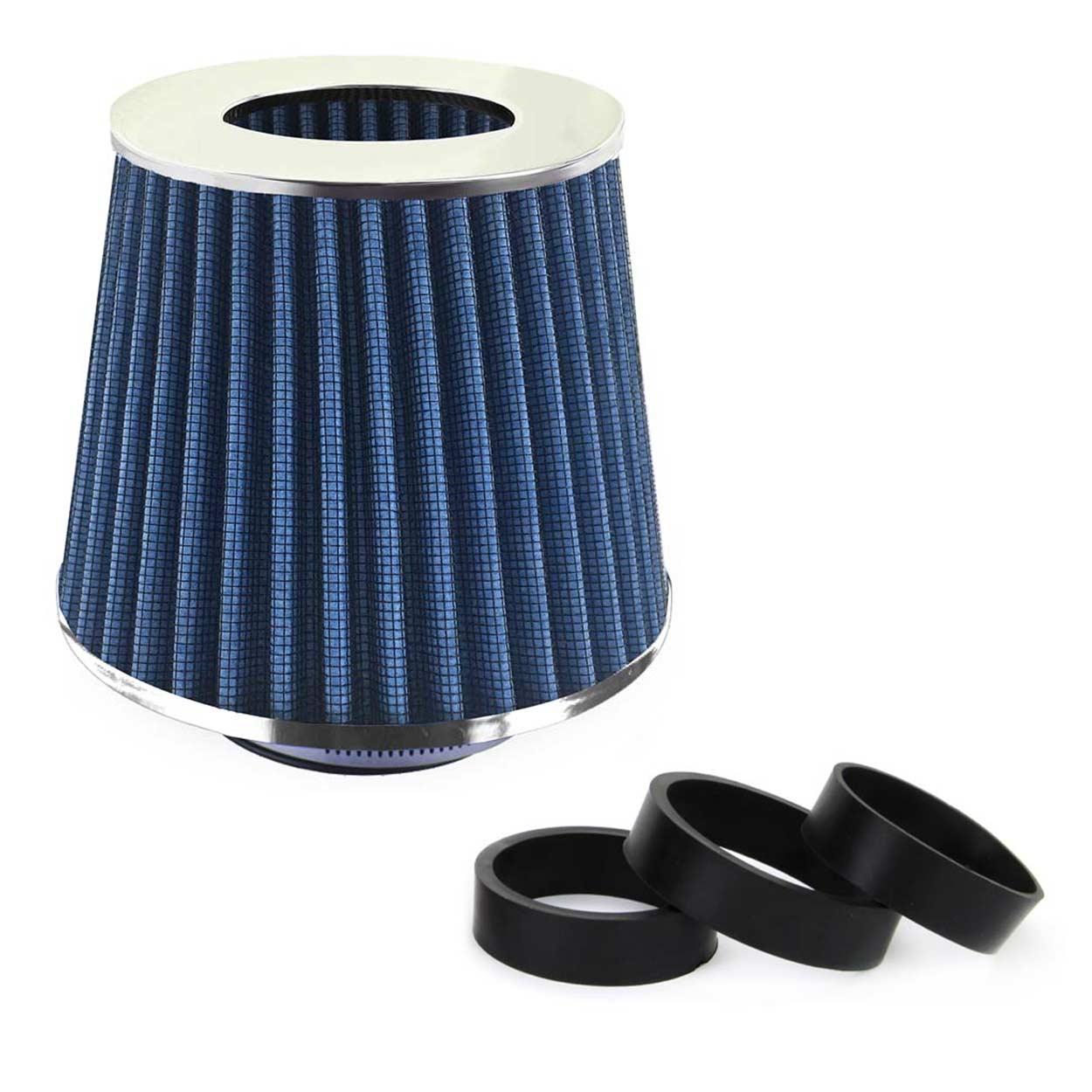 Automašīnas gaisa koniskais filtrs, zils, universāls, 3 stiprinājuma adapteri AMIO-02458 Automašīnas gaisa koniskais filtrs, zils, universāls, 3 stiprinājuma adapteri AMIO-02458