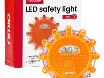 Pārnēsājama LED brīdinājuma gaisma uz ceļa ar darbojošos lukturīša funkciju 3xAAA IP65 12SMD + 3SMD AMIO-02499
