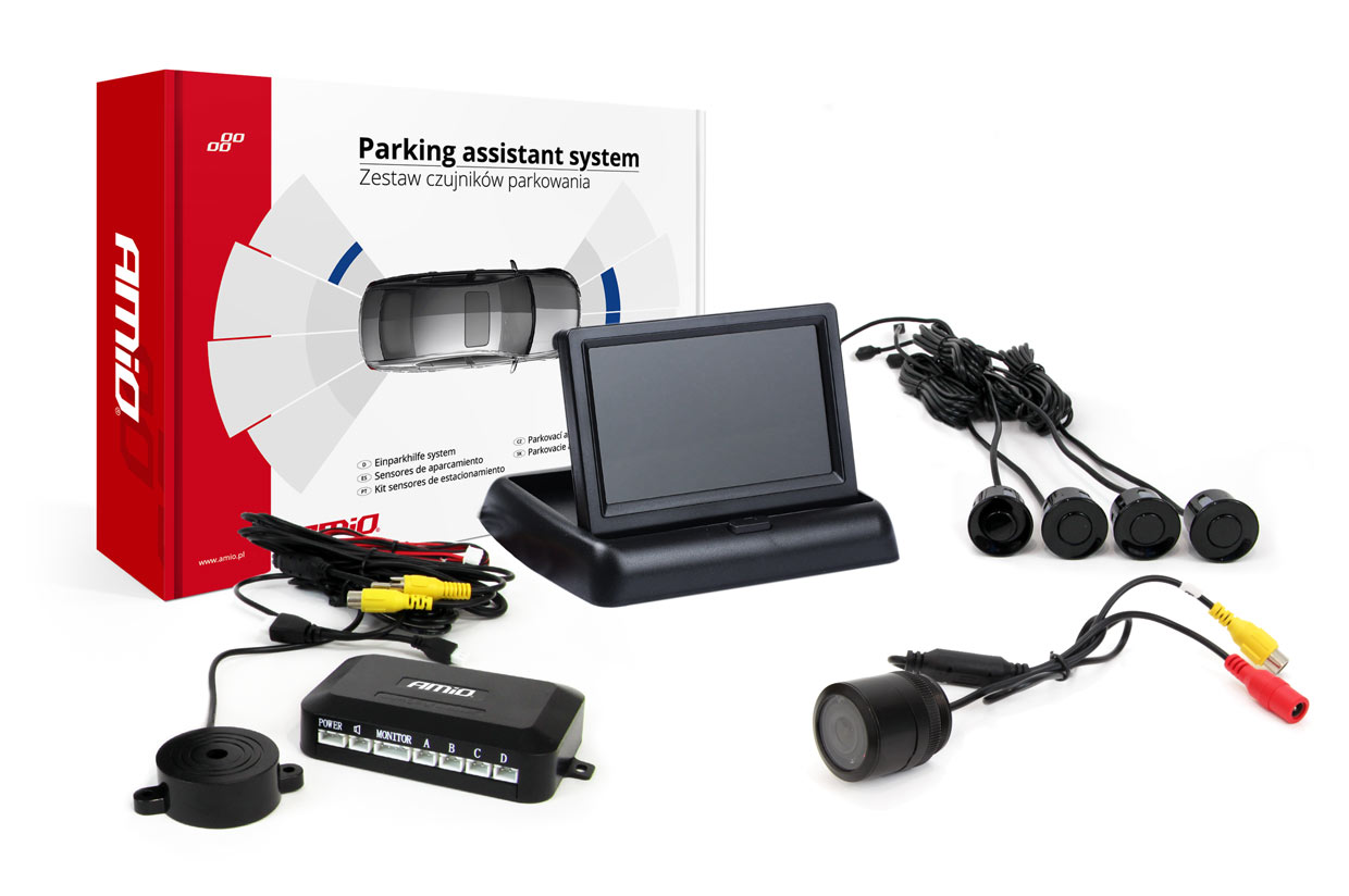 Parkošanās palīgsistēma TFT02 4,3" ar HD-301-IR 4 sensoriem, melna AMIO-02687 Parkošanās palīgsistēma TFT02 4,3" ar HD-301-IR 4 sensoriem, melna AMIO-02687