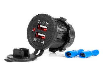 Ūdensizturīgs telefona lādētājs 2xUSB 12/24V MOD-04 AMIO-02854