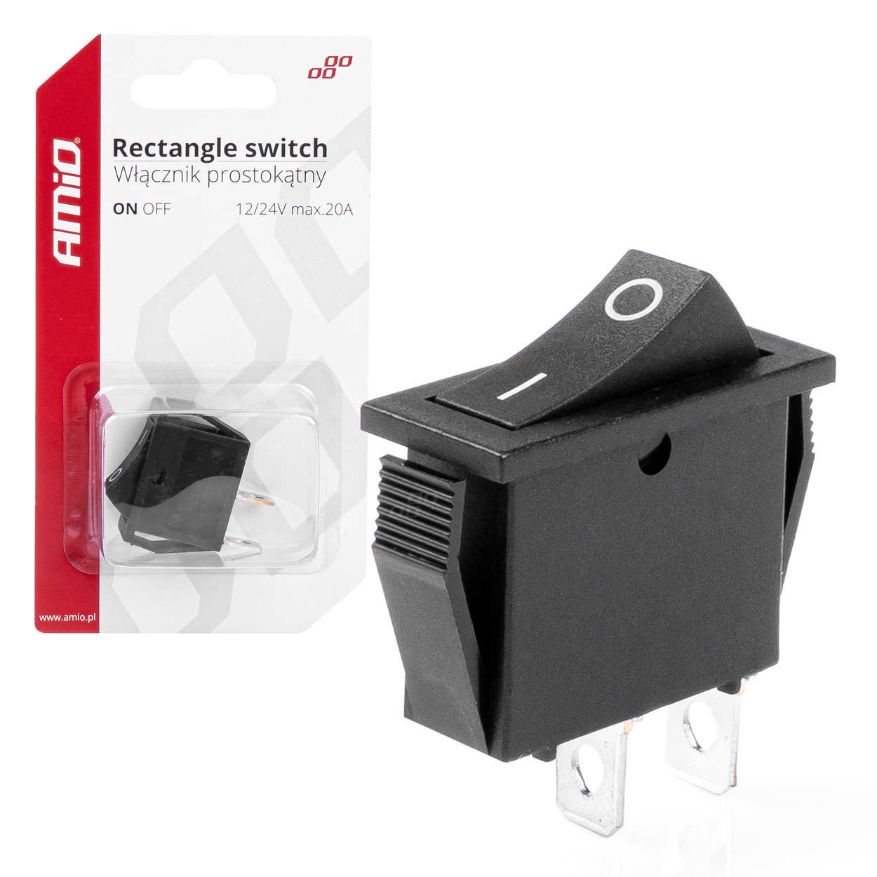 Taisnstūra slēdzis 12V 20A IESLĒGTS/IZSLĒGTS AMIO-03081 Taisnstūra slēdzis 12V 20A IESLĒGTS/IZSLĒGTS AMIO-03081