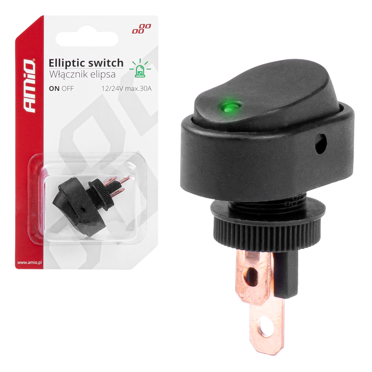 Elipsveida slēdzis ar zaļu gaismu 12/24V max 30A IESLĒGTS/IZSLĒGTS AMIO-03087 Elipsveida slēdzis ar zaļu gaismu 12/24V max 30A IESLĒGTS/IZSLĒGTS AMIO-03087