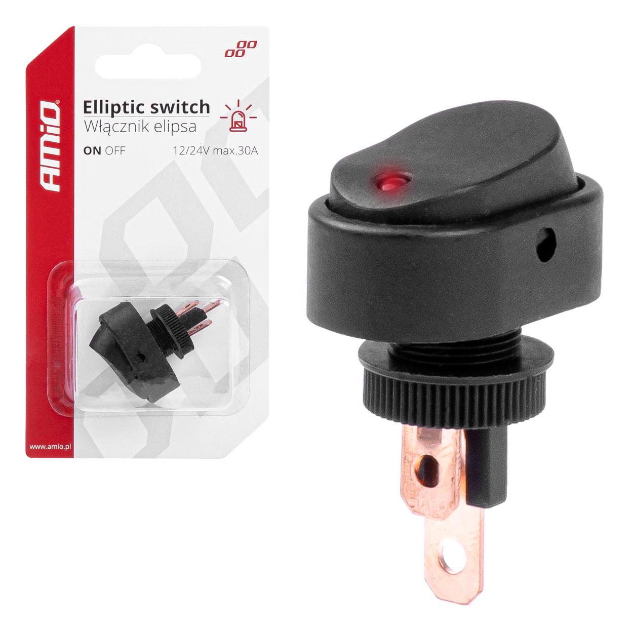 Elipsveida slēdzis ar sarkanu gaismu 12/24V max30A IESLĒGTS/IZSLĒGTS AMIO-03089 Elipsveida slēdzis ar sarkanu gaismu 12/24V max30A IESLĒGTS/IZSLĒGTS AMIO-03089