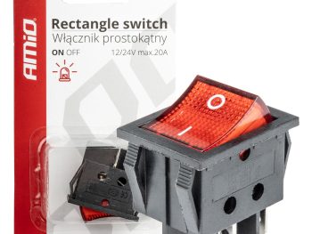 Taisnstūra slēdzis 12V/230V (ar sarkanu gaismu) BU02 AMIO-03613