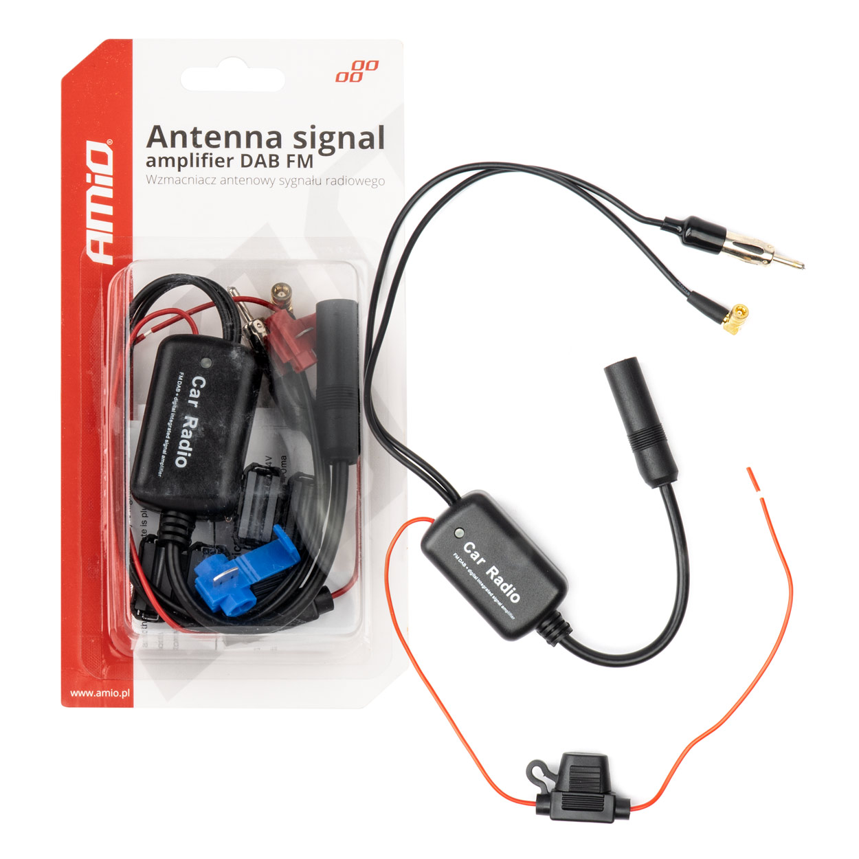 Antenas signāla pastiprinātājs 12V DAB FM AMIO-04134 Antenas signāla pastiprinātājs 12V DAB FM AMIO-04134