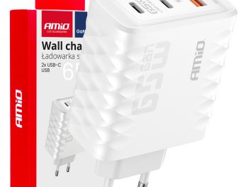 Sienas lādētājs Ātrā uzlāde 65W USB-A + 2xUSB-C AMIO-04289