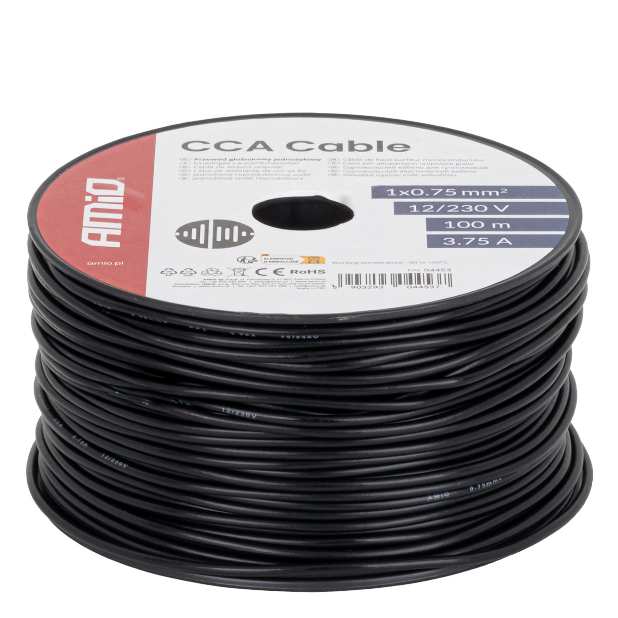 CCA kabelis 1x0.75mm2 100m 3.75A 12/230V AMIO-04453 CCA kabelis 1x0.75mm2 100m 3.75A 12/230V AMIO-04453