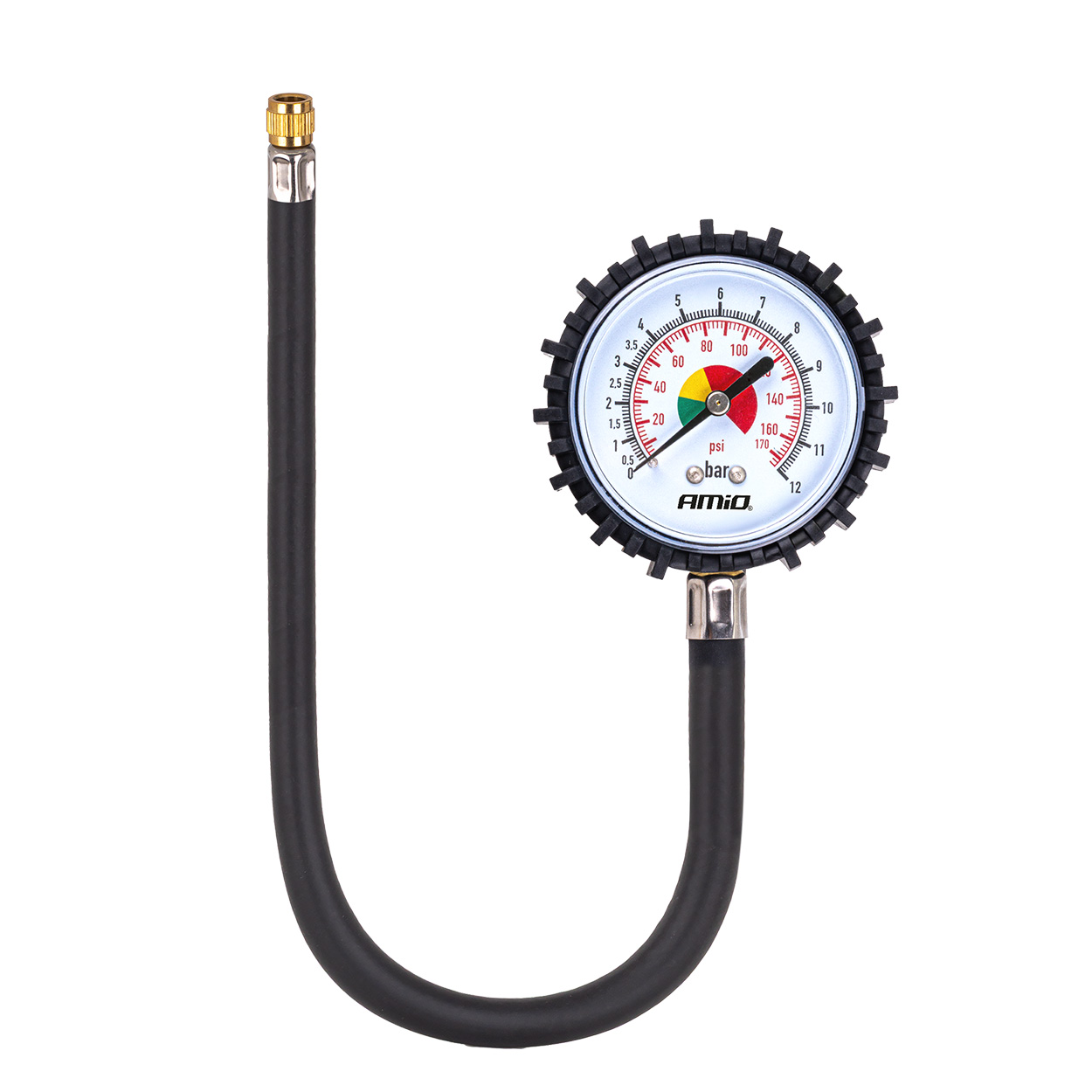 Mehāniskais manometrs ar šļūteni 30 cm 12 bar AMIO-04468 Mehāniskais manometrs ar šļūteni 30 cm 12 bar AMIO-04468