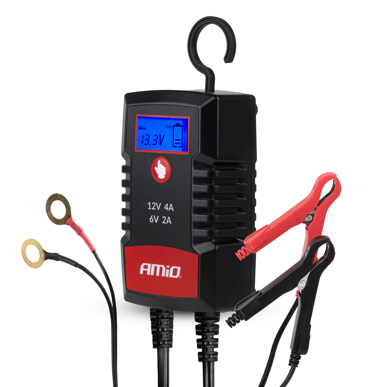 Digitālais akumulatora lādētājs AGM GEL STD LiFePo4 MAX 4A 6/12V PRO HOOK AMIO-04531 Digitālais akumulatora lādētājs AGM GEL STD LiFePo4 MAX 4A 6/12V PRO HOOK AMIO-04531