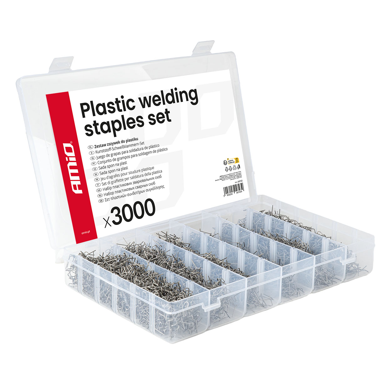 Plastmasas metināšanas skavu komplekts 3000 gab. AMIO-04743 Plastmasas metināšanas skavu komplekts 3000 gab. AMIO-04743