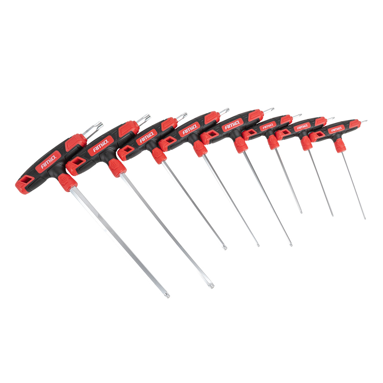 T veida roktura torx atslēgu komplekts 8 gab. AMIO-04827 T veida roktura torx atslēgu komplekts 8 gab. AMIO-04827