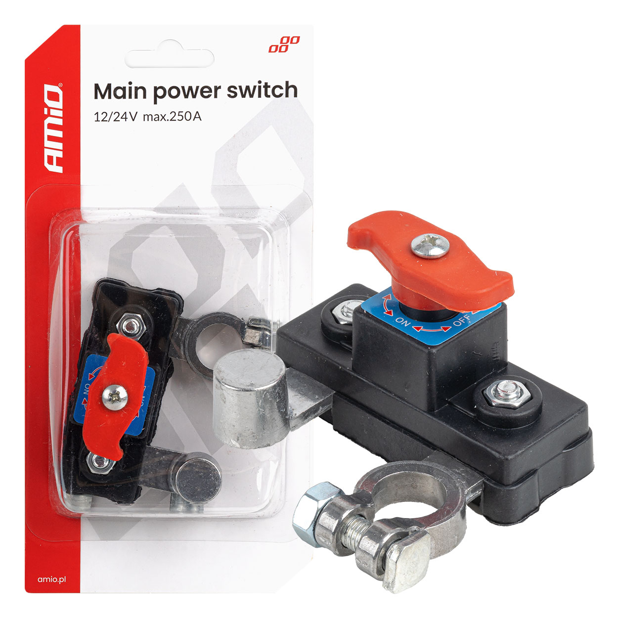 Galvenais strāvas (masas) slēdzis 12V 24V 250A AMIO-04831 Galvenais strāvas (masas) slēdzis 12V 24V 250A AMIO-04831