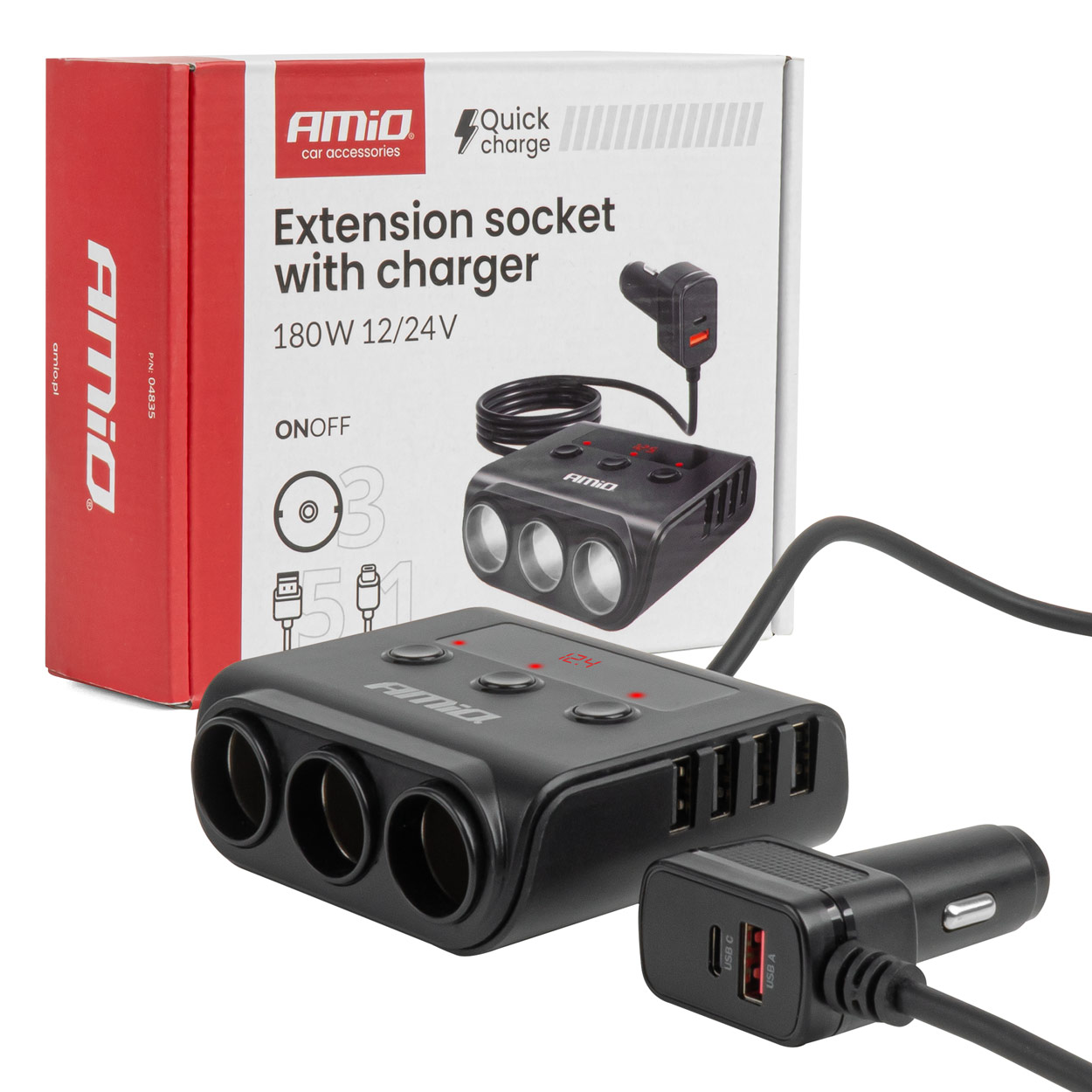 Pagarinātāja kontaktligzda ar lādētāju 4xUSB-A QC3.0 PD 3.0 180 W AMIO-04835 Pagarinātāja kontaktligzda ar lādētāju 4xUSB-A QC3.0 PD 3.0 180 W AMIO-04835