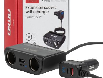 Pagarinātāja ligzda ar lādētāju USB-C USB-A QC3.0 PD3.0 120W AMIO-04837