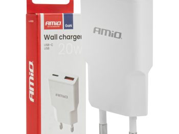 Sienas lādētājs 230V 20W GaN USB-C USB-A AMIO-04838