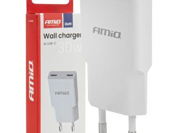 Sienas lādētājs 230V 30W GaN 2xUSB-C AMIO-04839