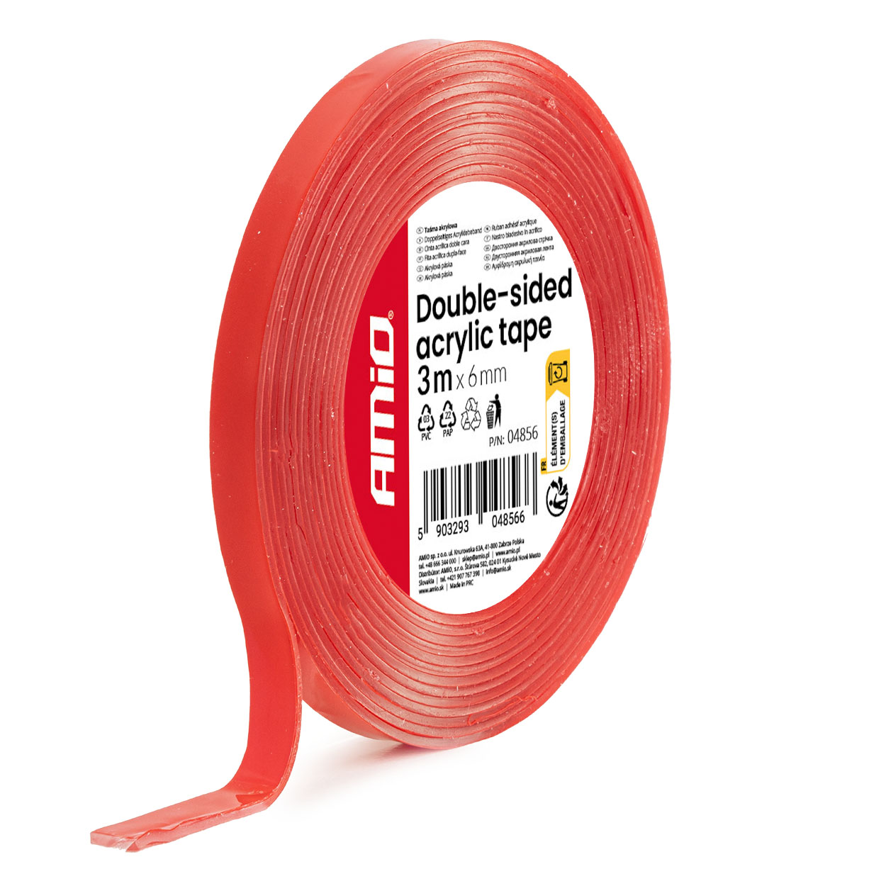 Divpusēja akrila līmlente 6 mm x 3 m x 1 mm AMIO-04856 Divpusēja akrila līmlente 6 mm x 3 m x 1 mm AMIO-04856