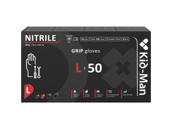 Kid-Man melni nitrila cimdi ar pastiprinātu saķeri Black Grip N50, izmērs L