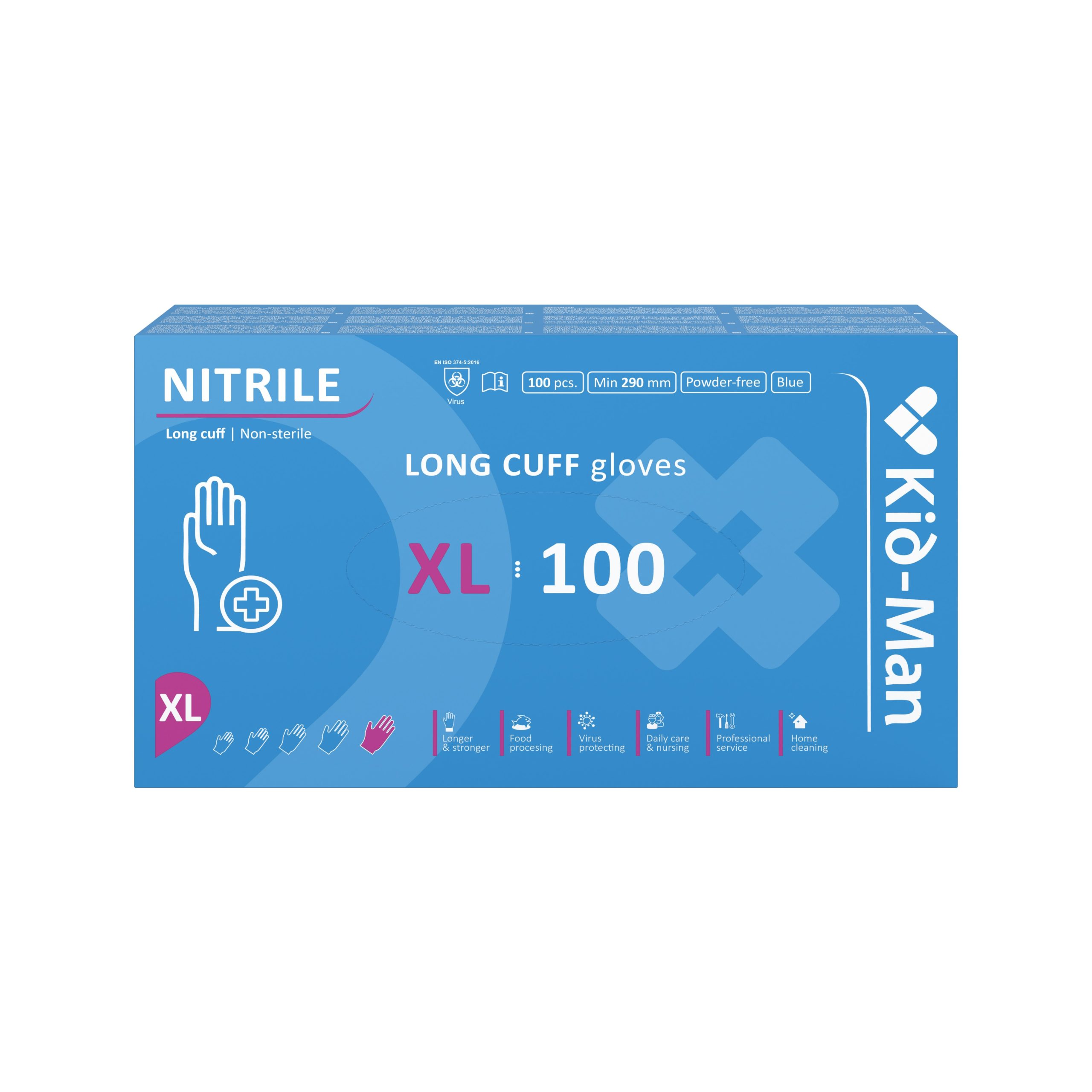 Kid-Man garie nitrila cimdi N100, izmērs XL Kid-Man garie nitrila cimdi N100, izmērs XL