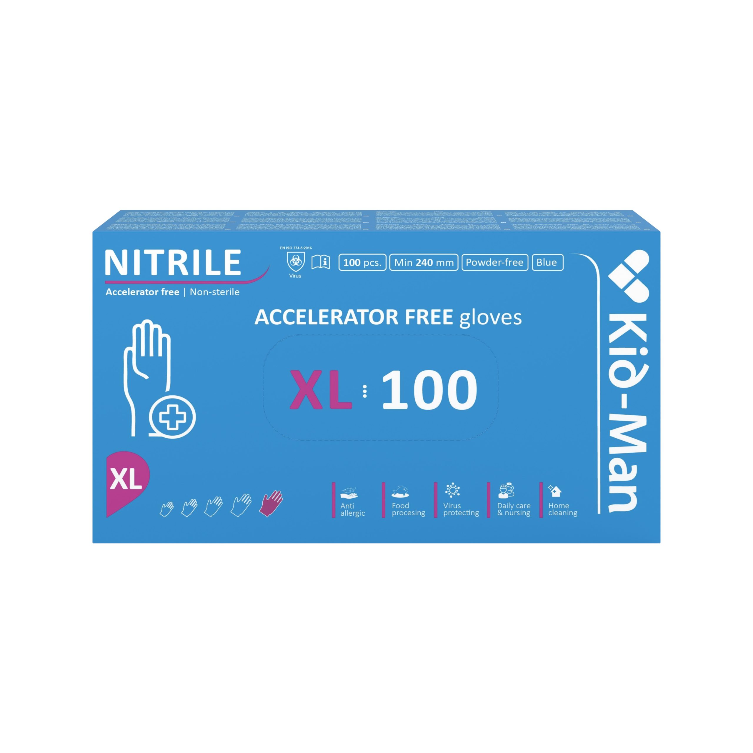Kid-Man Nitrila cimdi bez paātrinātāju piedevām (Accelarator-free) N100, izmērs XL Kid-Man Nitrila cimdi bez paātrinātāju piedevām (Accelarator-free) N100, izmērs XL