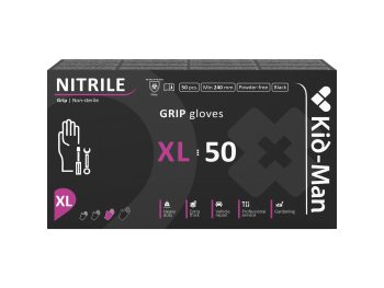 Kid-Man melni nitrila cimdi ar pastiprinātu saķeri Black Grip N50, izmērs XL