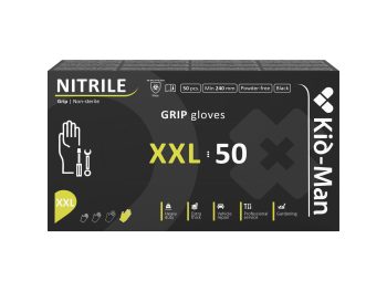 Kid-Man melni nitrila cimdi ar pastiprinātu saķeri Black Grip N50, izmērs XXL