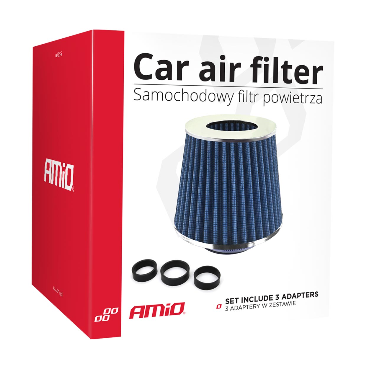Automašīnas gaisa koniskais filtrs, zils, universāls, 3 stiprinājuma adapteri AMIO-02458 Automašīnas gaisa koniskais filtrs, zils, universāls, 3 stiprinājuma adapteri AMIO-02458 - Image 4