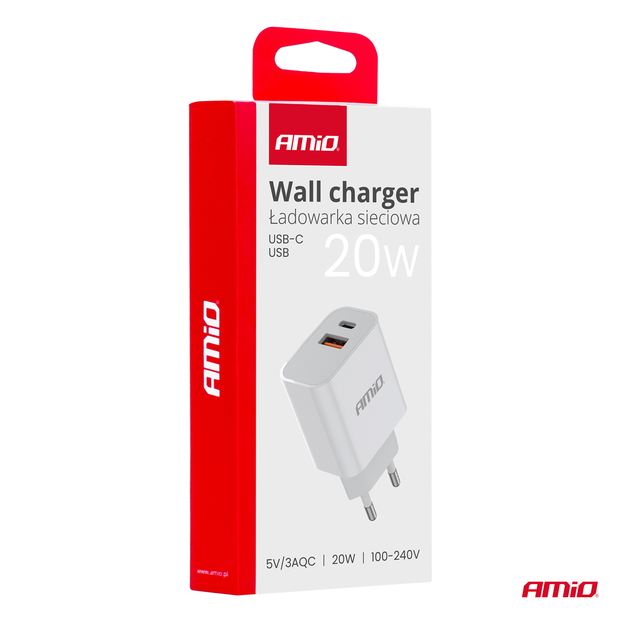Sienas lādētājs PCH PRO-09 USB+USB-C 20W Ātrā uzlāde 230V AMIO-02935 Sienas lādētājs PCH PRO-09 USB+USB-C 20W Ātrā uzlāde 230V AMIO-02935 - Image 4