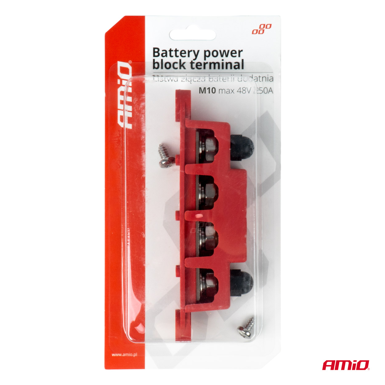 Zemējuma sadales bloks plus kopne M10 12V - 48V 250A AMIO-03812 Zemējuma sadales bloks plus kopne M10 12V - 48V 250A AMIO-03812 - Image 4