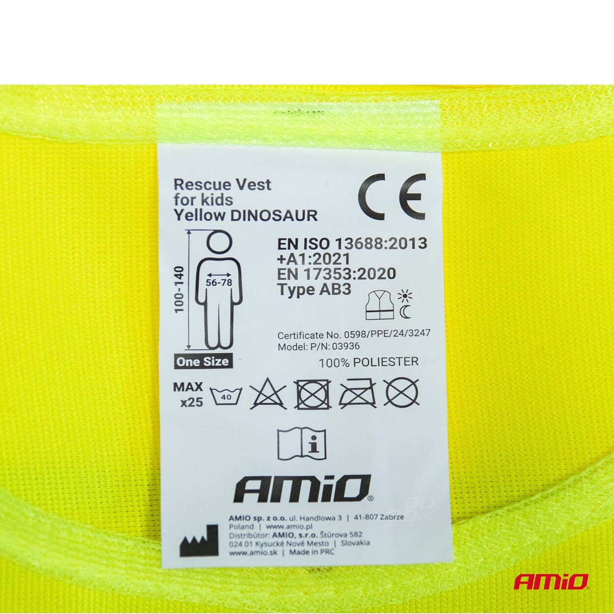 Bērnu drošības veste dzeltena ar sertifikātu DINOSAUR AMIO-03936 Bērnu drošības veste dzeltena ar sertifikātu DINOSAUR AMIO-03936 - Image 3