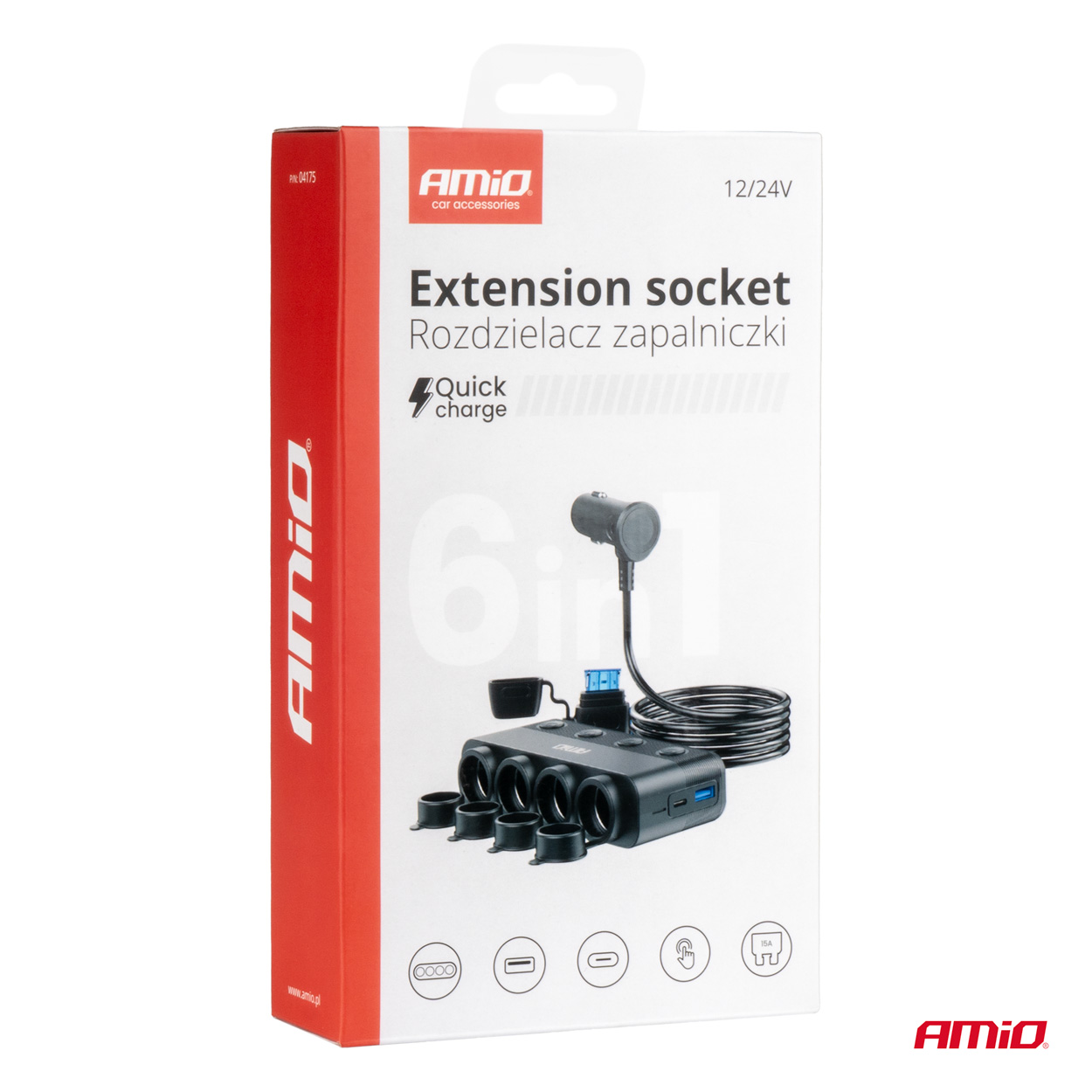 Četrkārša pagarinātāja kontaktligzda PD30W QC3.0 12/24V max 216W AMIO-04175 Četrkārša pagarinātāja kontaktligzda PD30W QC3.0 12/24V max 216W AMIO-04175 - Image 5