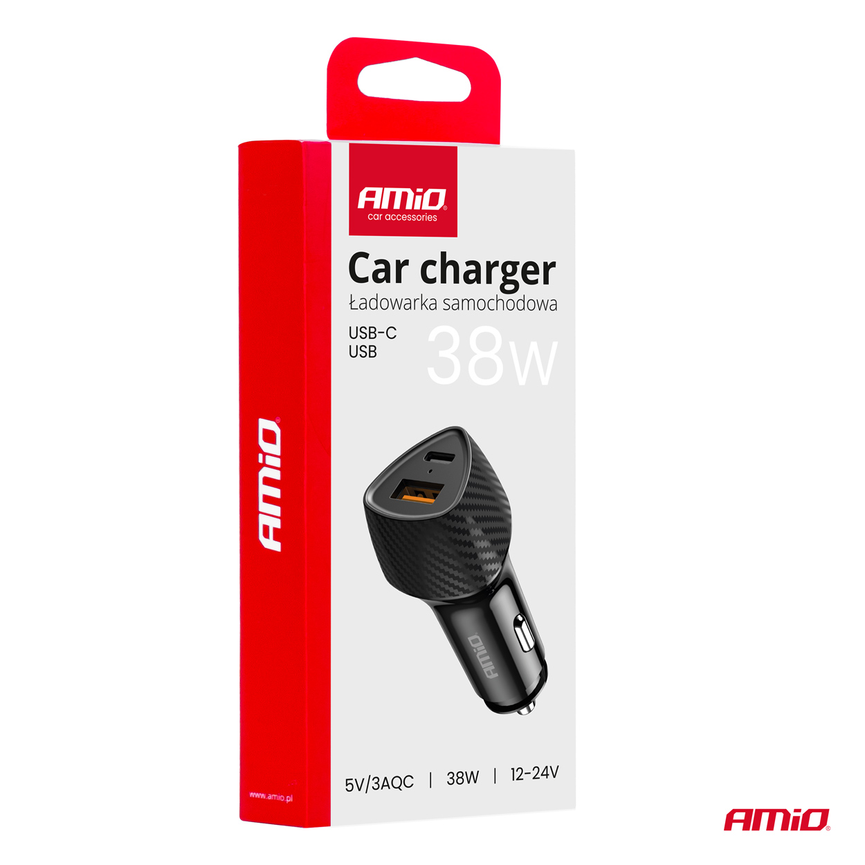 Automašīnas lādētājs QC+PD 38W USB-A + USB-C AMIO-04283 Automašīnas lādētājs QC+PD 38W USB-A + USB-C AMIO-04283 - Image 6