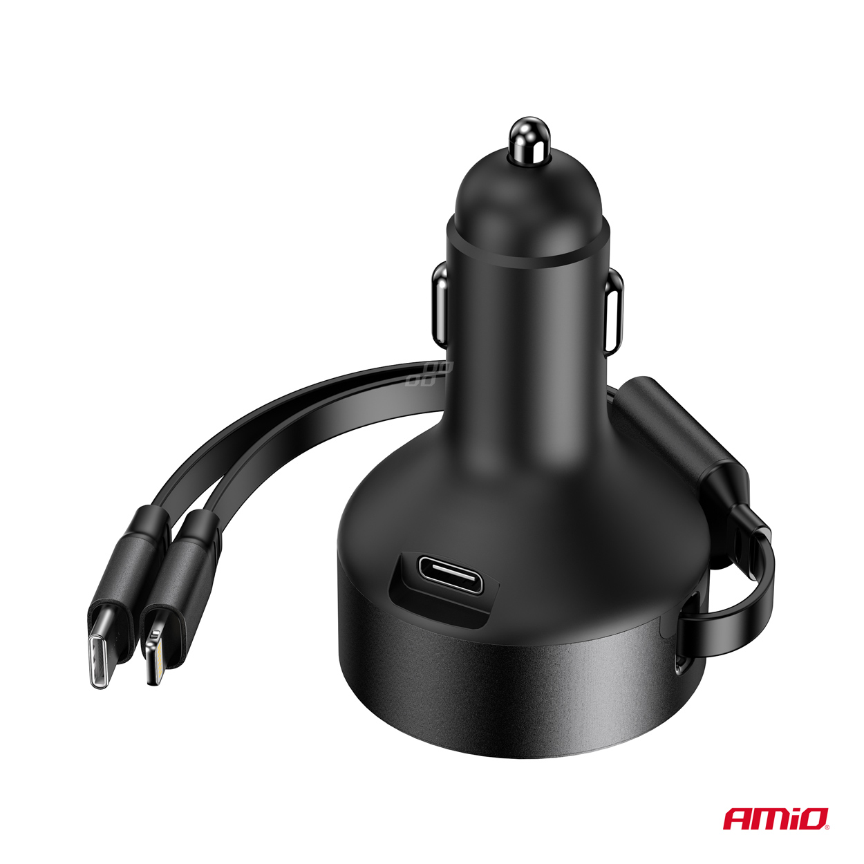 Ievelkams automašīnas lādētājs C kabelis + Lightning kabelis + USB C ports 12/24V 60W AMIO-04370 Ievelkams automašīnas lādētājs C kabelis + Lightning kabelis + USB C ports 12/24V 60W AMIO-04370 - Image 5