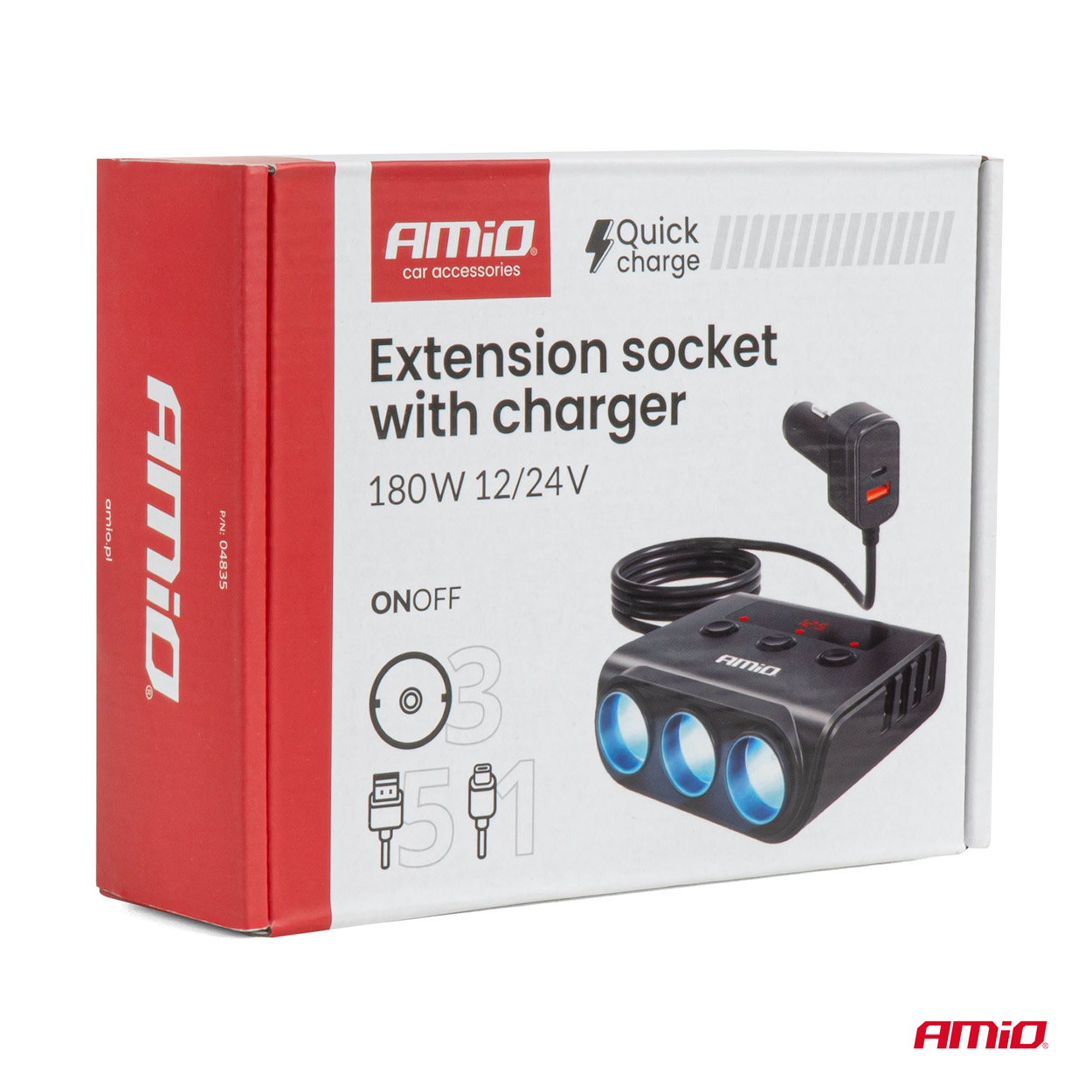 Pagarinātāja kontaktligzda ar lādētāju 4xUSB-A QC3.0 PD 3.0 180 W AMIO-04835 Pagarinātāja kontaktligzda ar lādētāju 4xUSB-A QC3.0 PD 3.0 180 W AMIO-04835 - Image 9